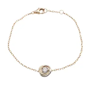 Pre-owned Cartier 18K Yellow Gold (Au750) Small Leather Goods Trinity Au750 Diamond Bracelet Size 15.5