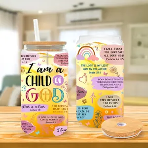 Christian Gifts For Women - Faith Religious Gift For Chrismas - Inspirational Birthday Gifts for Women, Coworkers, Best Friends, Sister, Mom, Her - Thank You Gifts - 16oz Glass Cup with Straw