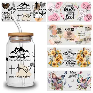 5 Sheets Faith Prints   Stickers Plastic   Transfer Stickers for Glass Cups Floral Decoration Plastic Self-Adhesive Labels Unicorn aesthetic cute vintage UV DTF Wrap practical joke gift girl kid teen adult Mug scrapbook scrap journal Stamps Party Favors