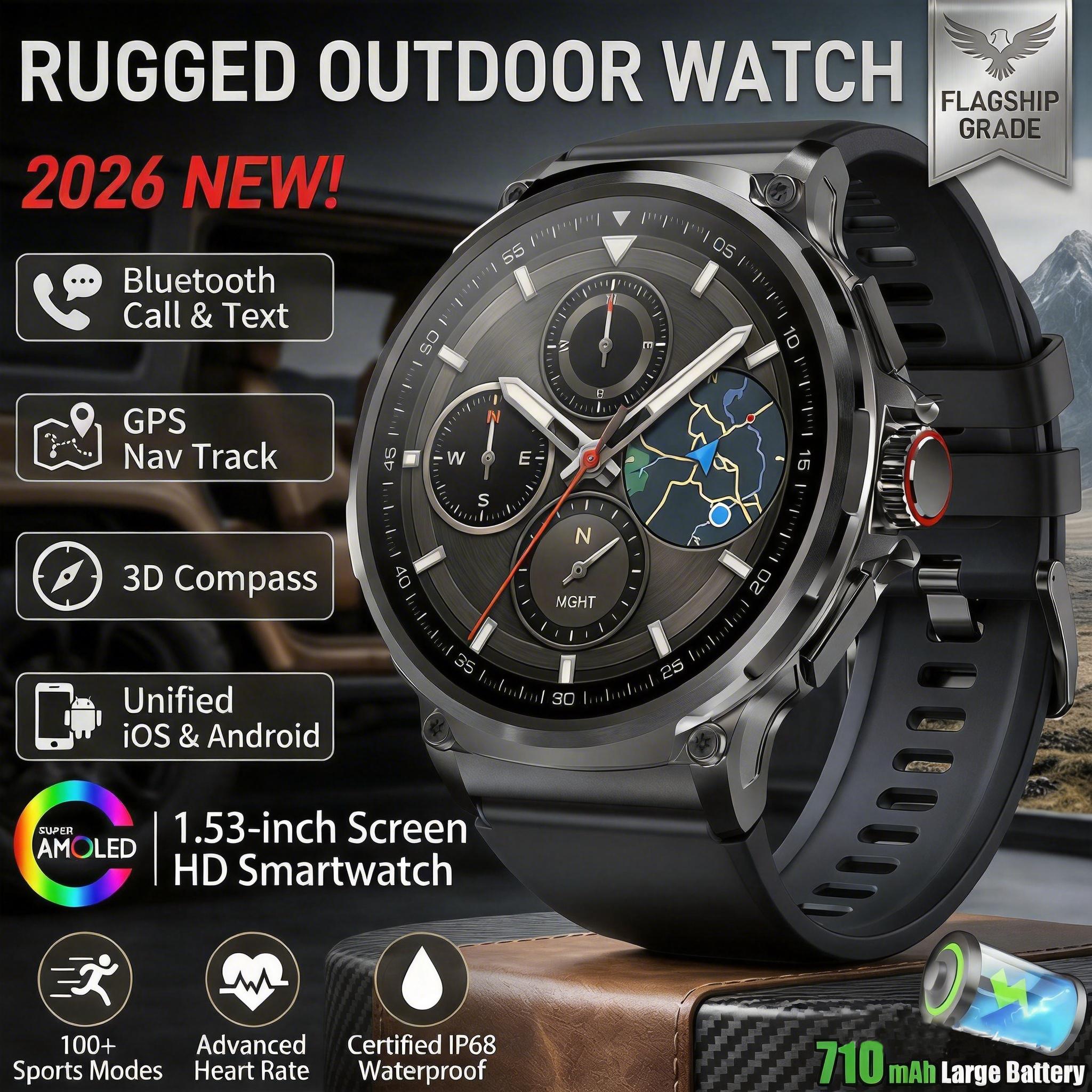 2026 IP68 Waterproof Smart Watch for Men - 1.85" Display, 710mAh Battery, GPS + Bluetooth Call, Heart Rate Monitor Watch 2026 IP68 Waterproof Smart Watch for Men - 1.85" Display, 710mAh Battery, GPS + Bluetooth Call, Heart Rate Monitor Watch