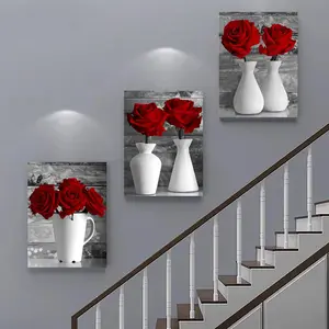 Rose Vase Pattern Unframed Painting, 3 Counts/set Modern Art Wall Decoration, Wall Decor for Home Living Room Bedroom, Home Decor, Ornaments