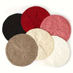 1pc Women'S Crochet Beret - Breathable Hollow Design, Non-Stretch, Hand Washable, Multi-Color Autumn and Winter Casual Wear, Seasonal Fashion Texture Pattern, Lightweight Material, Trendy Headwear, Essential for Fashion Lovers, Beret For Women, Hats For W