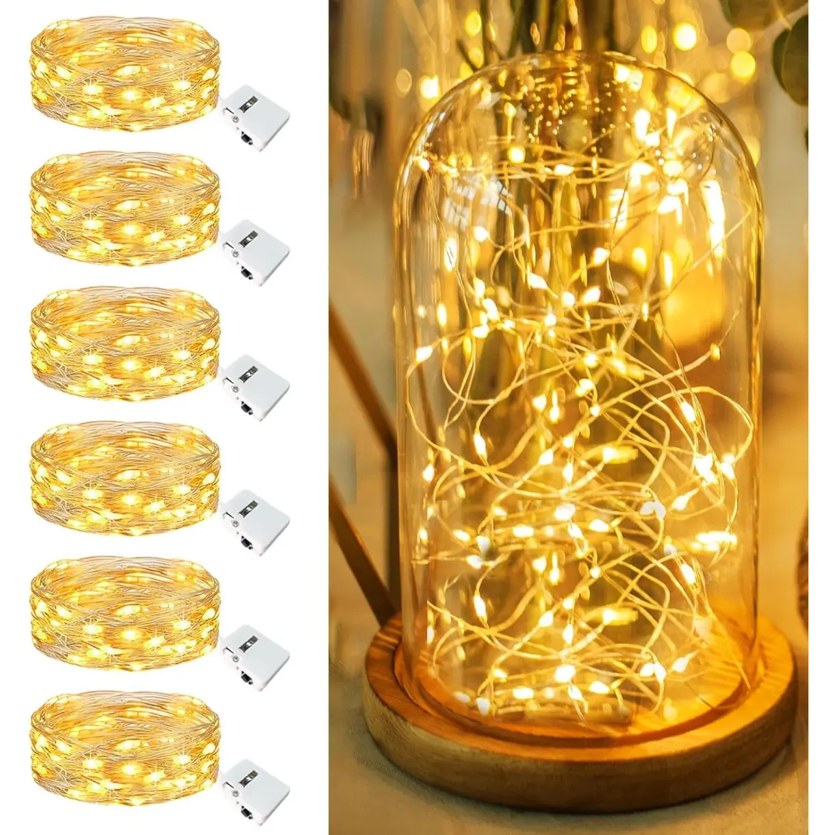 6 Pack Fairy Lights Battery Operated - 7ft 20 Led Twinkle lights 3 Modes, Bulk Mini String Lights Waterproof for Mason Jars Vases DIY Party Table Centerpieces Christmas Decoration -Warm White