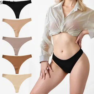Women's 5Pcs Low-Waist Seamless Thong Lady Underwear, Soft Breathable Solid Color T-Back Underwear for Women, Daily Invisible Basics for Camping & Hiking
