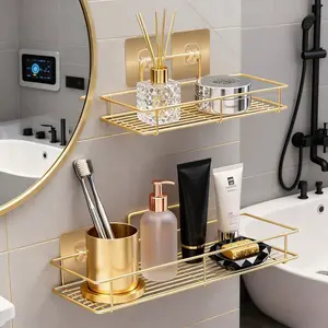 2PCS Nordic Iron Art Bathroom Organizer Set - Wall-Mounted Shower Caddy, No-Drilling Self-Adhesive Stainless Steel Storage Rack, Space-Saving Over-Door Accessory