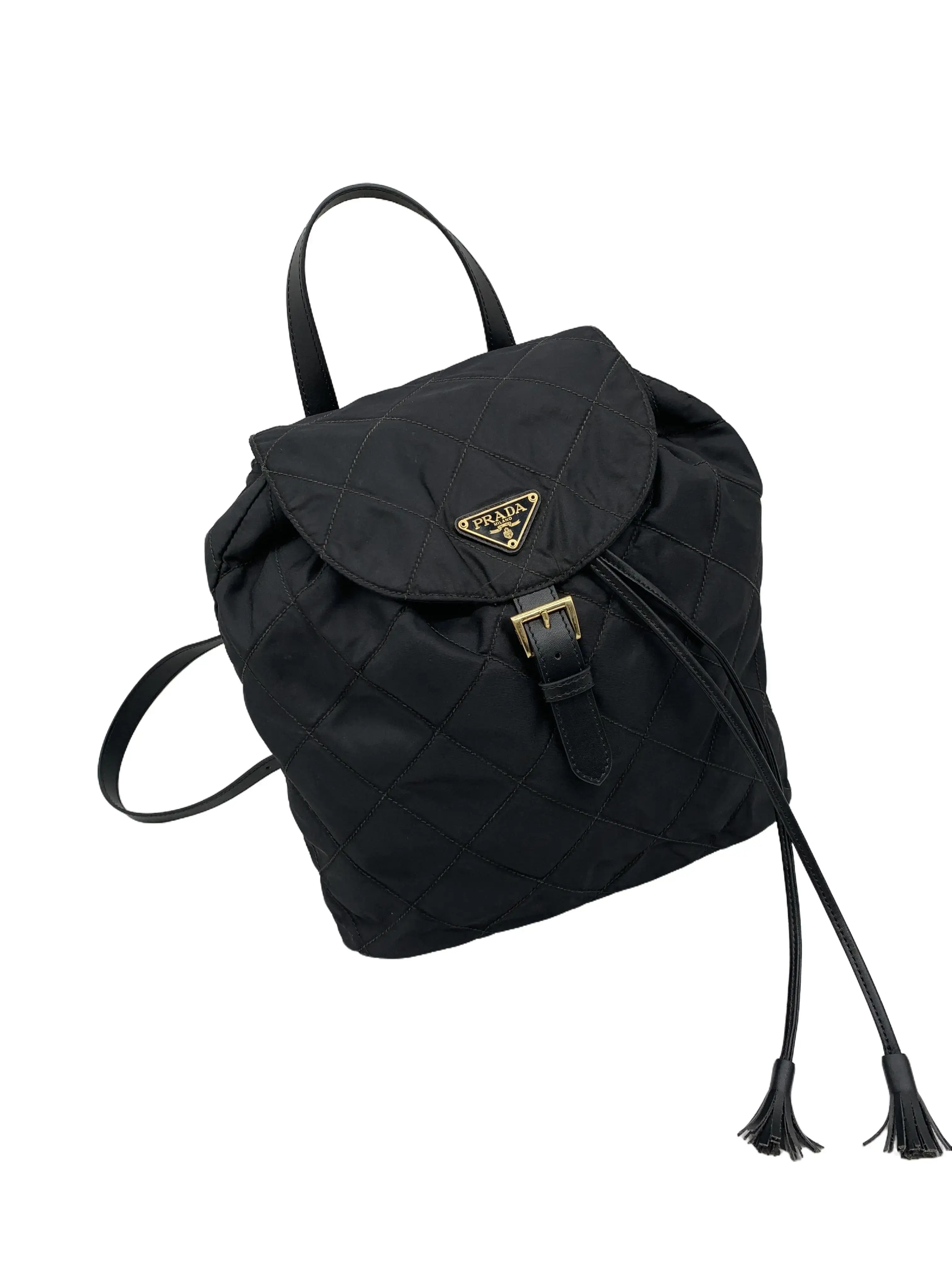 Pre-owned PRADA Black Quilted Nylon Tassel Backpack0/wj11104822/4822