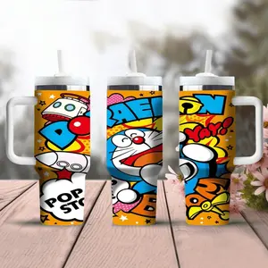 1pc 40oz Doraemon water bottle, stainless steel insulated water cup, portable travel cup, outdoor cup, accompanying cup with handle, thermos cup, cup set-Christmas Valentine's Day gift for Mother's Day, suitable for gift giving
