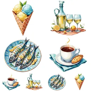 8 Piece Colorful Food Pattern Heat Transfer Stickers, 4 Large 4 Small Washable DIY Iron-On Decals for Clothing, Perfect for Sweatshirts, T-Shirts, Pillows, Jeans, Hoodies, Bags