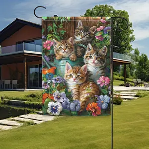 1pc Cat Lover's Delight - Polyester Garden Flag, 12x18 Inch, Double-Sided, Multipurpose Outdoor Decorative Flag for Home, Yard & Garden, Durable & Weather-Resistant, Charming Kitties Design, No Flag Pole Needed
