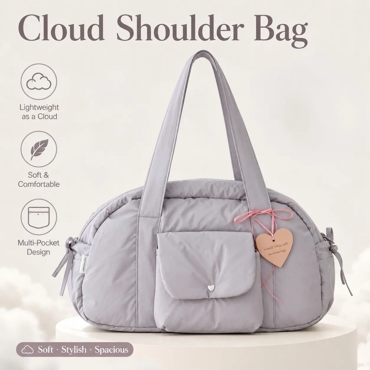 The jelly home Women's Light Gray-Purple Cloud Shoulder Office Tote, Soft Voluminous Commuting Work Bag with Front Storage Pocket, Lightweight Minimalist Everyday Bag for Laptop, Documents & Essentials crossbody bags for women