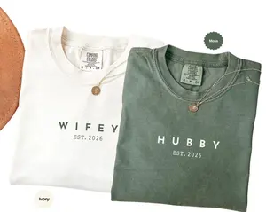 Custom Husband and Wife Matching Shirt Comfort Colors, Wifey Hubby Shirt, Honeymooning T-shirt, Newlyweds Tee, Wedding Gifts, Anniversary Couple Gift