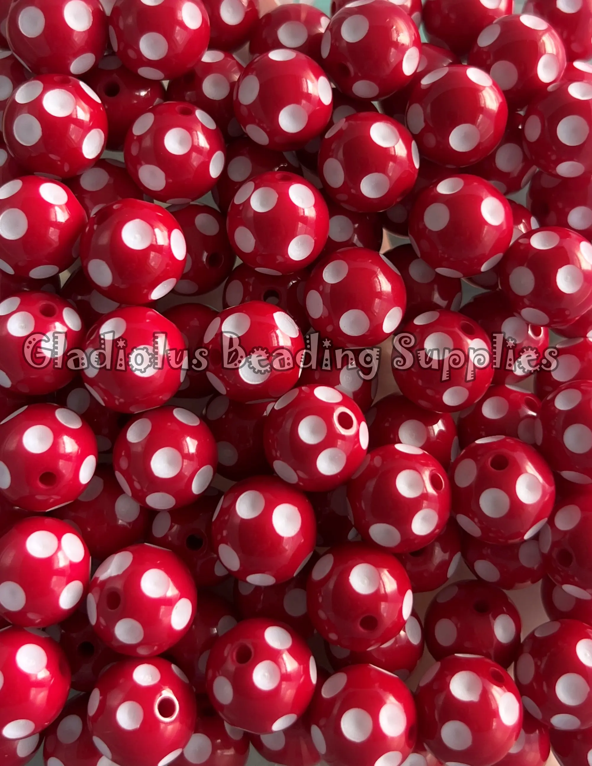 16mm Red Polka Beads, Green Color, Resin, Loose, Chunky, Round, Gumball, Crafting Supplies