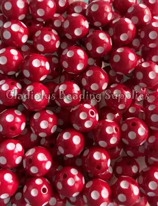16mm Red Polka Beads, Green Color, Resin, Loose, Chunky, Round, Gumball, Crafting Supplies