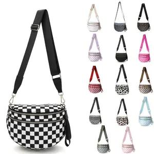 Jointlycreating Bum Bags for Women Checkered Crossbody Bag Nylon Lightweight Fanny Pack Large Belt Bag for Travel Slip On Design