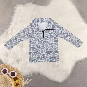 New Clothes Kids Zip Pullover Long Sleeves Grey Camo Deer Print Hoodie with Pocket Camouflage Hunting Jacket for Boys