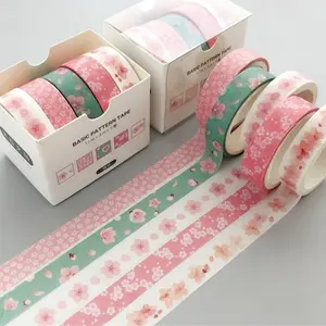 Set of 5 Rolls Mixed Color Decorative Paper Tape, Handmade Journal Tape, DIY Crafts, Scrapbook, Planner, Gift Wrapping, Creative Basic Tape