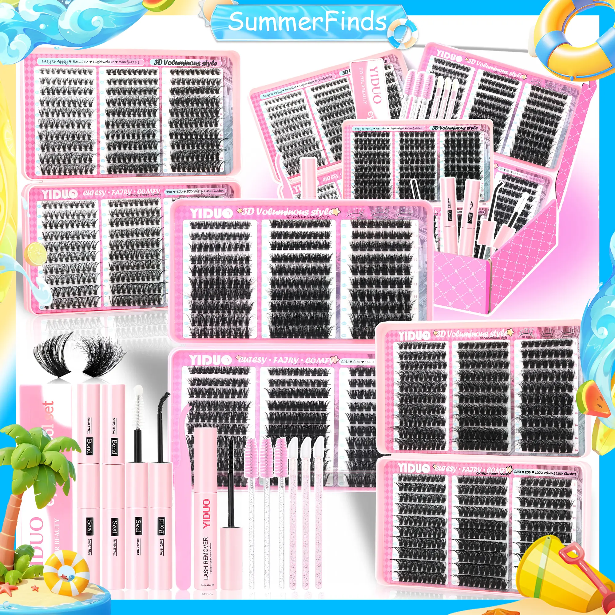 YIDUO Lash Clusters Extension Kit – Mixed Fluffy Individual Lashes with Lash Book, Multi-Volume Design, High Cost-Effectiveness, Includes Bond & Seal, Suitable for Beginners & Professionals