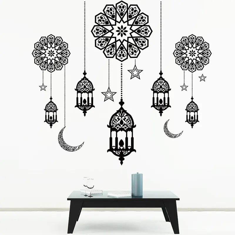 15 Ramadan Moon Hanging Wall Stickers, Plastic Islamic Decoration, No Electricity Required, Lightweight and Feather-Free, Suitable for Home Living Room Festive Window Glass Stickers