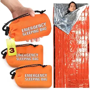 Emergency Sleeping Bag for Survival Gear and Supplies 3-Pack Life Bivy Sack Waterproof Mylar Emergency Blankets for Survival Kit Car Camping Gear Hiking Tac Bivvy Go Bag Supplies Sleep Sacks Shelter