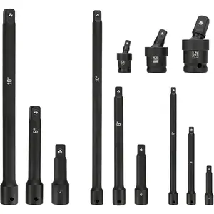 Socket Extension Set, 12-, Including 1/4", 3/8" & 1/2" Drive  Extension Bars and Swivel Universal Joints, CR-V Steel
