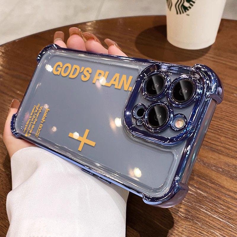 Unique GOD'S PLAN Patterns Electroplated Phone Case With Four-Corner Airbag Electroplated Featuring A High-Transparent Tpu Back With Reinforced Shock-Absorbent Airbags And Shiny Electroplated Frame For iphone 17 16 15 14 13 12 11 SAMSUNG S25 24 23 22