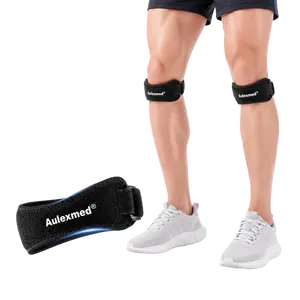 Aulexmed 2pcs Patella Knee Strap, Adjustable Knee Support Brace with Compression Pad, Comfortable Tendon Stabilizer for Running, Hiking, Gym, Basketball, Black