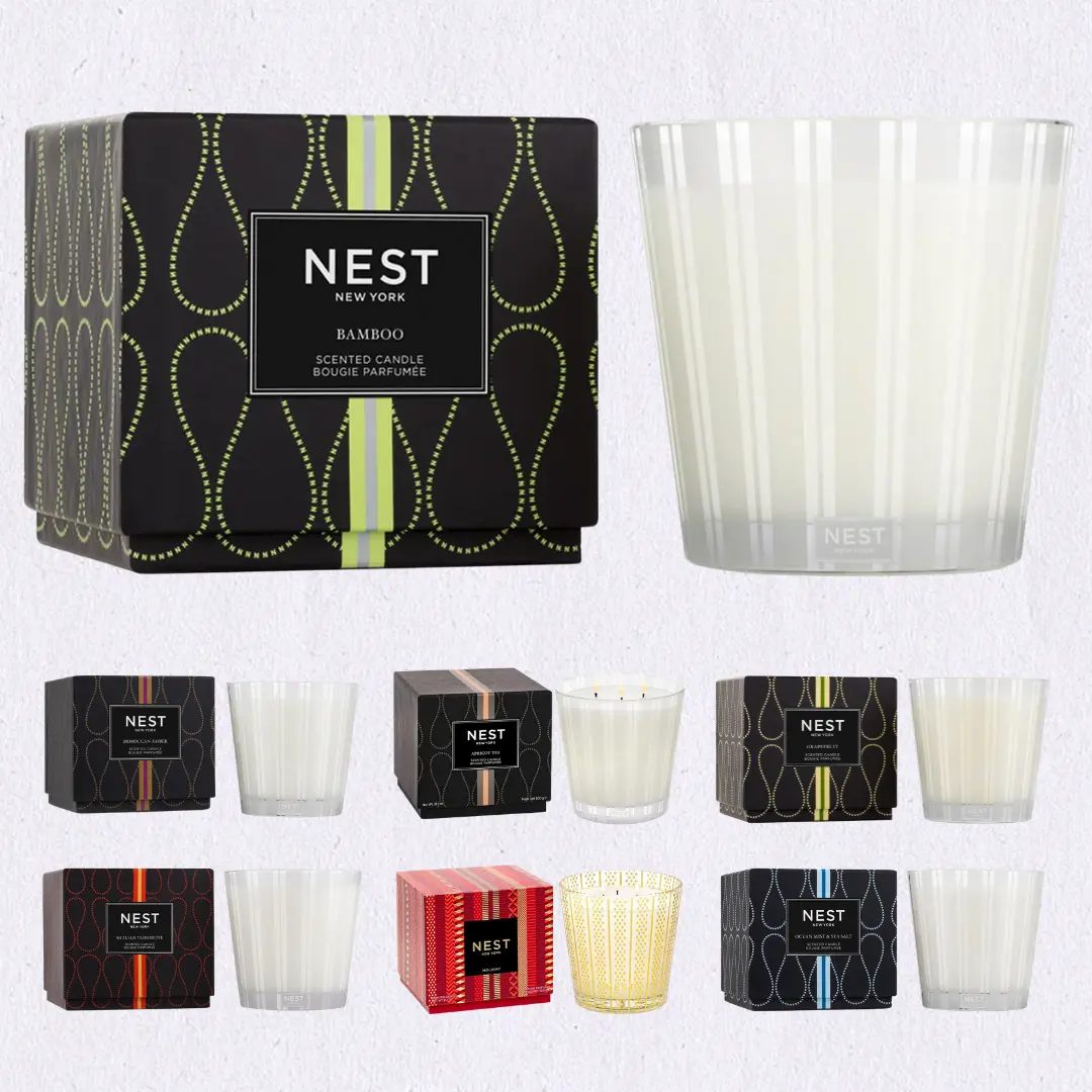 Nest New York Luxury Scented Candles - Bamboo 3 Wick 21 oz & 1 Wick 8.1 oz, Clean Long Burn, Elegant Glass Jar, Non- Toxic Fresh Scent, Perfect Gift for Valentine's Day
