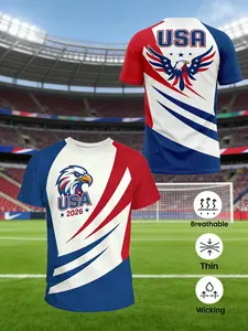 Men's 2026 Usmagot World Cup Gradient Flag Print Quick-Dry Soccer Jersey, Eagle Emblem Football T-Shirt, Outdoor Wear, Sport Top, Daily Match Support