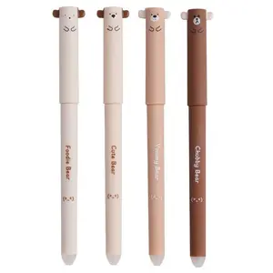 0.5mm Erasable Pen (4 Counts/set), Cute Animal Design Erasable Pen with Eraser, Aesthetic Pens, Suitable for School Homework, Note-taking, and Office Documents