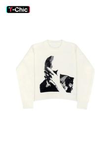 women's figure print round neck sweater, casual cozy fitted long sleeve jumper, ladies fall & winter knitwear for everyday daily wear, tops for women, trending clothing women, knitting clothes for women