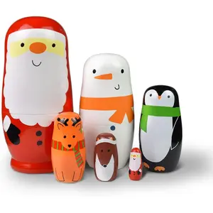 Russian Nesting Dolls Matryoshka Christmas Dolls 6pcs Russian Snowman Handmade Wooden Toys Birthday Gift for Kids Toddler Children (06 Santa)
