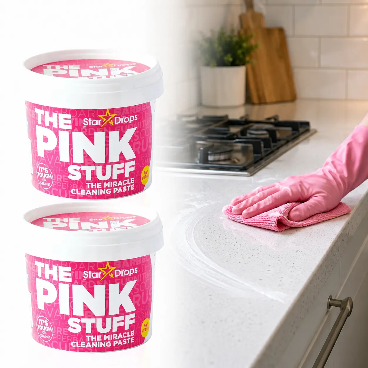 THE PINK STUFF 500 g Miracle Cleaning Paste All Purpose Cleaner, Miracle Cleaning Paste, All-Purpose Paste, Mild Abrasive Cleaner, Vegan Cleaner, Cruelty-Free, Cleans Stoves Jewelry Sneakers, Rhubarb Scent, Budget-Friendly Cleaner.