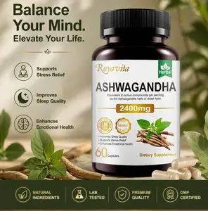 Ashwagandha Supplements 2400mg Organic with Black Pepper Vitamin B12 & B6 for Max Absorption Stress Relief Athletic Performance for Men & Women 60 Capsules