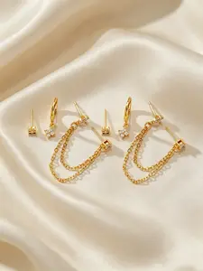 6-Piece  Earring Set, Gold & Silver Chain Hoop Stud Earrings, Crystal Flower Studs with Dangle Hoop, Cute Ear Stack Jewelry for Women fashionable jewelry accessory