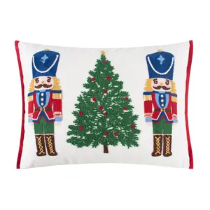 Festive Nutcrackers Tree Embroidered Pillow