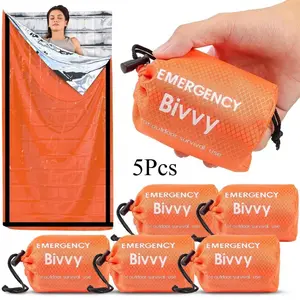 4/5-Pack Emergency Sleeping Bags | Survival Shelter Bags | Lightweight Portable Thermal Polyethylene Foil Blankets | Ideal for Outdoor Camping, Hiking, Backpacking, and Travel Essentials