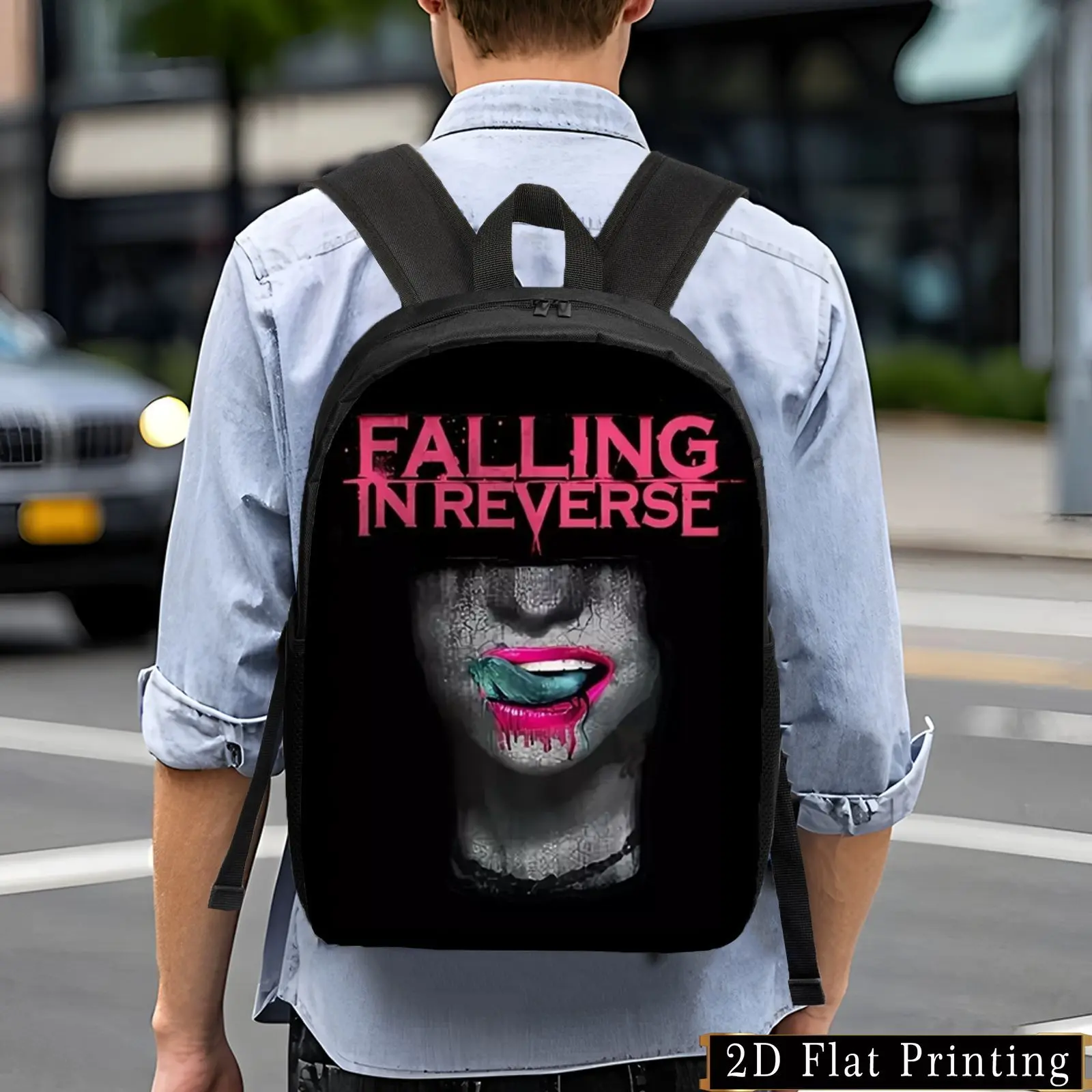 FALLING IN REVERSE Graphic Print Backpack - Lightweight Large Capacity Unisex School Bag with Adjustable Straps & Side Pockets, Foldable Design for College, Travel, Casual Use, Backpack for School, Durable Zipper Closure