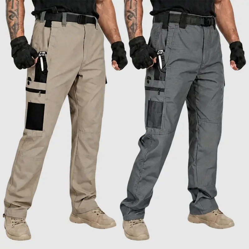 HOMUG Men’s 2-Pack Breathable Tactical Construction Pants — Ripstop, Water-Resistant, 9 Pockets, Hiking/Work Cargo Pants