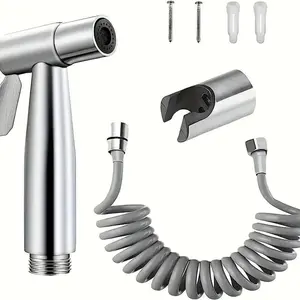 Stainless Steel Handheld Bidet Sprayer, 1 Set Including Bidet Head & Hose & Holder, Bathroom Shower Equipment for Home Use, Handheld Toilet Bidet