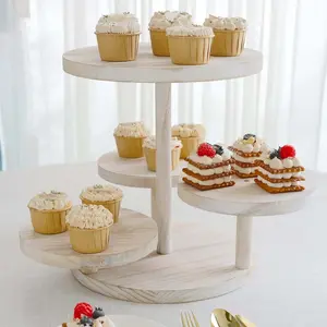 4-Tier Wooden Cake Stand 14" Tall Whitewash with Round Tiered Trays - Rustic Cupcake Tower Dessert Display