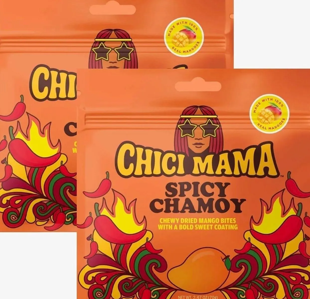 Chici Mama Spicy Chamoy Mango Bites – Made with Real Mango | Chewy, Juicy Candy-Alternative Treat | No Artificial Colors, Flavors, or Sweeteners | Gluten-Free, Naturally Vegan & Free of Major Allergens | Better-For-You Snack | 2 Pack - 70g