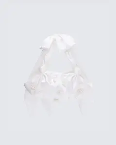 Kymani White Satin Bag with Pearl Detail