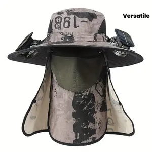 Hat for Outdoor Fishing Equipped with Two Solar-Powered Fans. It Features a Removable Sunshade And a Back Flap. Offers Three Cooling Speeds, with Both Solar And USB Quick Charging Options. Fashionable And Integrated with Technology. Versatile for Hi