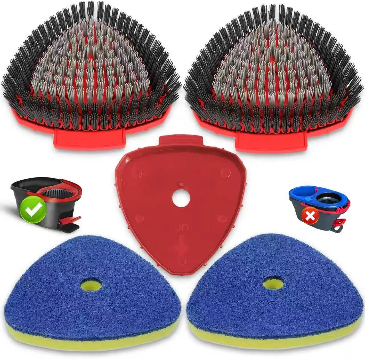 Spin Mop Replacement Heads & Scrubber Brush Set Compatible with O-Cedar EasyWring 1-Tank - Microfiber Refills for Tile, Bathroom, & Kitchen Floors