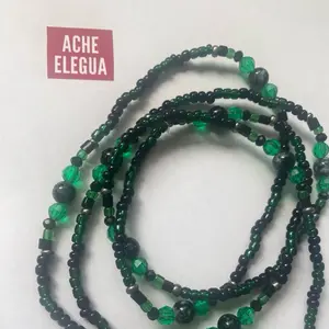 Oggun Eleke Handmade Necklace - Green and Black Beaded Design by ACHE ELEGUA