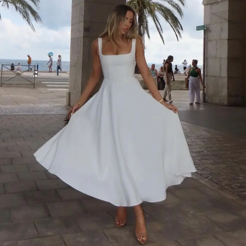 Women's Summer Sleeveless Maxi Dresses Square Neck A-line Tank Dress Flowy Beach Vacation Sundress