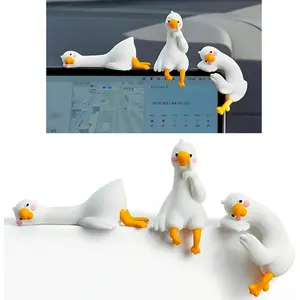 3Pcs So Tired Lazy Duck Mini Desk Ornaments, Resin Goose Figurines for Computer Monitor & Car Dashboard Decor, Cute Office Accessories & Gifts, Funny Duck Statue for Home Vehicle Screen