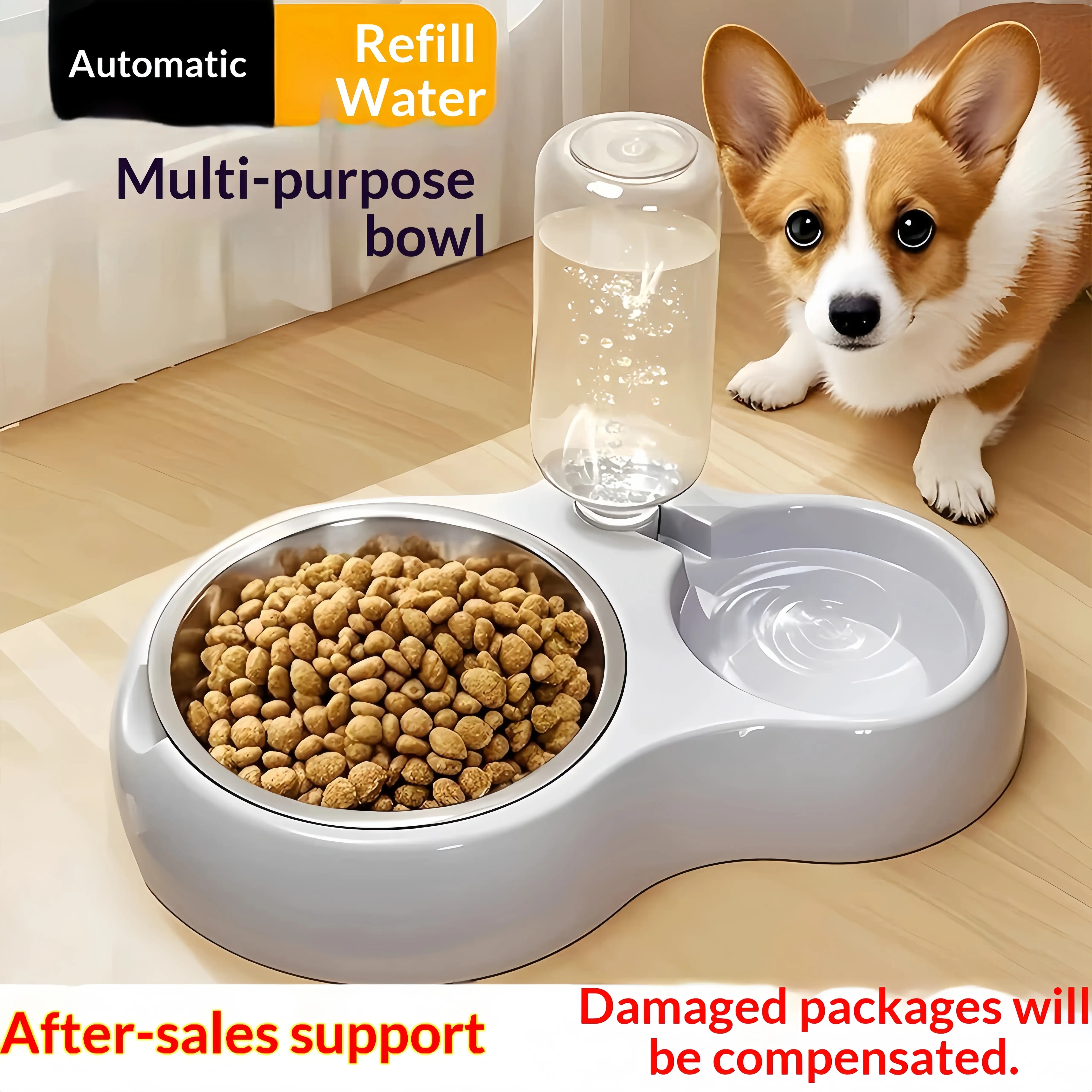 Double Bowl Design Pet Feeding Bowl, Anti-knock Cat Dog Drinking Water Feeding Basin, Pet Supplies for Indoor Outdoor Use, Animal Water Bowl, Puppy Bowl
