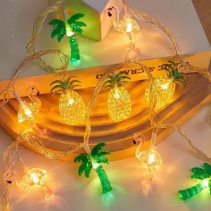 Summer Tropical Party String Lights 30 LED, 16Ft Battery Powered Flamingo Pineapple Palm Tree Fairy Lights, Indoor Home Room Outdoor Hawaiian Luau Beach Pool Patio Garden Decor