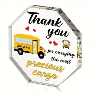 School Bus Design Acrylic Ornament, Thank You School Bus Driver Gift, Graduation Awards Table Centerpiece Sign, Desk Decor for Farewell Birthday